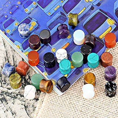 Longbeauty 20/30 Pcs Set Mixed Stone Saddle Double Flared Ear Tunnels Expander Plugs Stretcher 3MM-20MM - style: 10pairs, 0g(8mm)