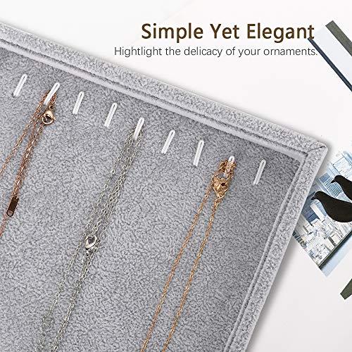Emibele Jewelry Organizer, 20 Hooks Necklace Organizer Velvet Stackable Necklace Jewelry Showcase Display Tray for Necklace Pendant Bracelet - Grey - style: F1- twenty Hooks