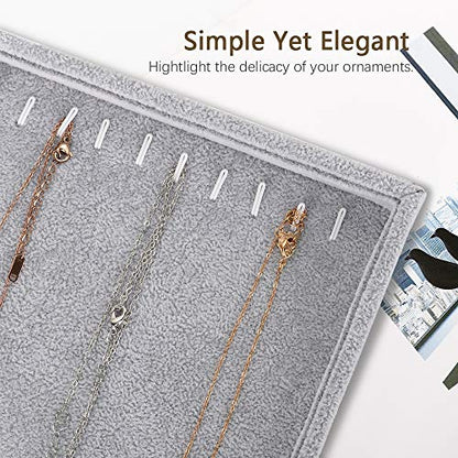 Emibele Necklace Tray Jewelry Organizer, 20 Hooks Stackable Velvet Tray | Necklace Organizer Jewelry Storage Showcase Display Tray for Necklace Pendant Bracelet with Detachable Inner Dividers, Grey - style: F1- twenty Hooks