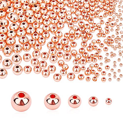 PH PandaHall 300pcs Rose Gold Plated Beads, 5 Sizes Round Spacer Beads Seamless Smooth Ball Bead Long-Lasting Spacers for Bracelet Necklace Earring Jewelry Making DIY Crafts (2mm, 3mm, 4mm, 5mm, 6mm) - color: Rose Gold