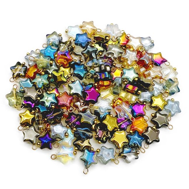 50 Pcs Crystal Glass Pendants for DIY Jewelry Making, AB Color Plated Charms for Bracelet Necklace Earring - style: 50 Pcs-Star