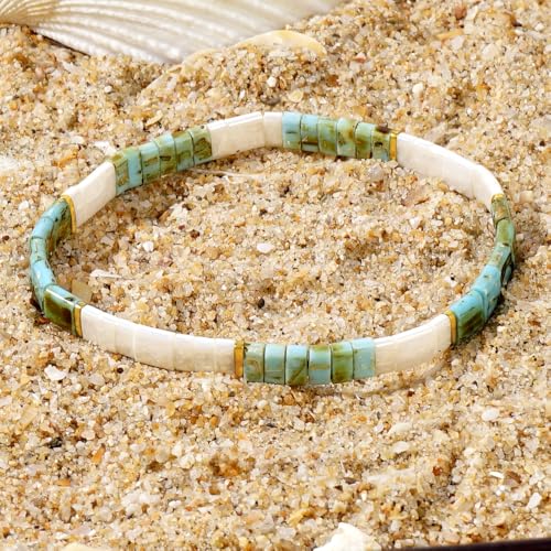 Candy Colorful Tila Flat Beads Bracelets for Women Trendy Unique Friendship Handmade Stackable Christmas Jewelry Gifts - color: green turquoise