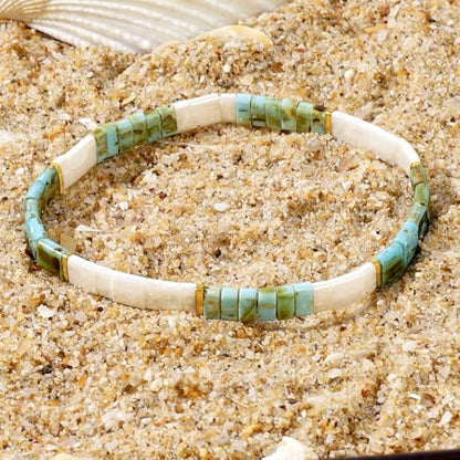 Candy Colorful Tila Flat Beads Bracelets for Women Trendy Unique Friendship Handmade Stackable Christmas Jewelry Gifts - color: green turquoise