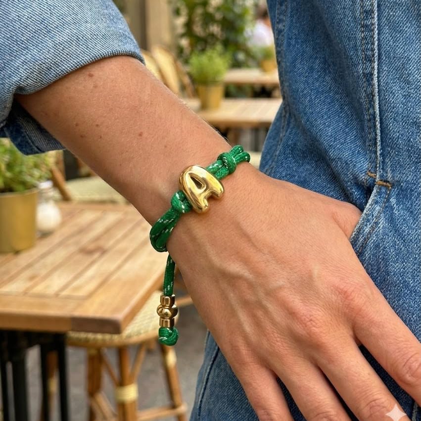 VLINRAS Bubble Initial Bracelet for Women Men, Green & Blue Knotty Puffy Letter Bracelets Gifts for Mom Dad Friends - color: Green- U