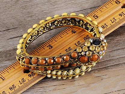 Alilang Womens Golden Tone Brown Ivory Beaded Egyptian Exotic Snake Bangle Bracelet - color: Golden