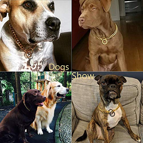 Adjustable 18K Gold Dog Collar Slip Choker Stianless Steel 15mm Big Dog Puppy Necklace Choke Chain Training Collar Cuban Link with Engraving Custom m - size: M