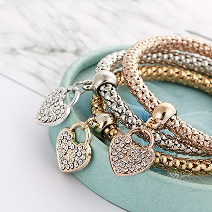 Alegend 14K Gold Plated Stackable Multilayer Bracelets + Titanium Steel(Not Rust, Resist Corruption, Easily Clean) 18K Gold Plated Single Bracelets - color: 14K Gold Heart-Shaped Diamond-Inlaid