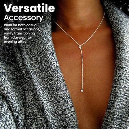 Faire de la Mode Dainty Drop Lariat Necklace for Women, 16" to 18" Adjustable Length Double CZ Lariat Y Necklace - color: Silver