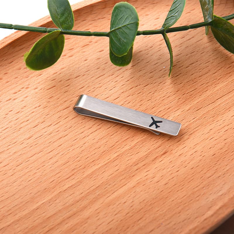 Mens Airplane Tie Clip for Boyfriend Husband Son Flight Attendant Accessories for Men - style: Silver base model