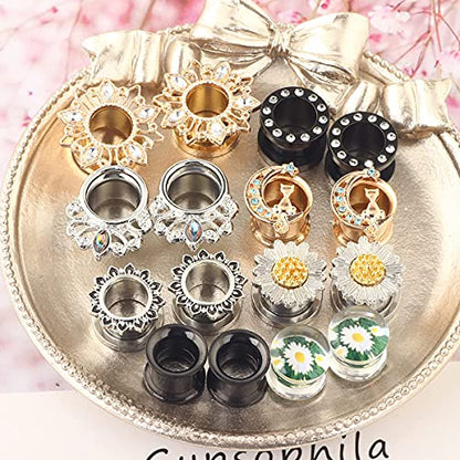 Suotarn 8 Pairs Ear Gauges For Women Black Internally Flare Earrings Plugs Gauges For Ear Stainless Steel Plug Tunnel Piercing Stretcher Kit 00g 0g-5/8'' inch - color: 8mm=0g