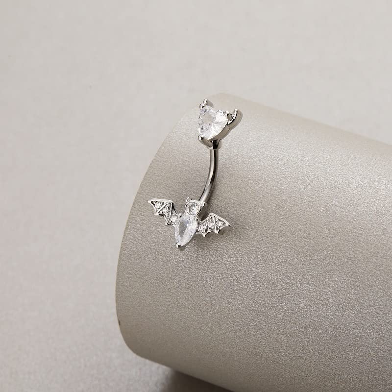 MIFYNN Stainless Steel Belly Button Ring Bat Belly Button Ring Butterfly Belly Button Ring 14G Surgical Steel Navel Ring Belly Piercing Jewelry Halloween Body Jewelry Gift for Women - color: Silver bat