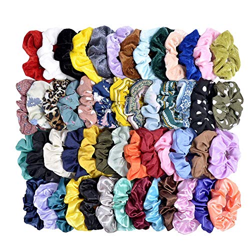 52 Pcs Velvet Hair Scrunchies Hair Bands for Women or Girls | Elastic Soft Ponytail Holder Hair Ties for Birthday, Party, Thanksgiving, Christmas - size: 1 Count (Pack of 52)