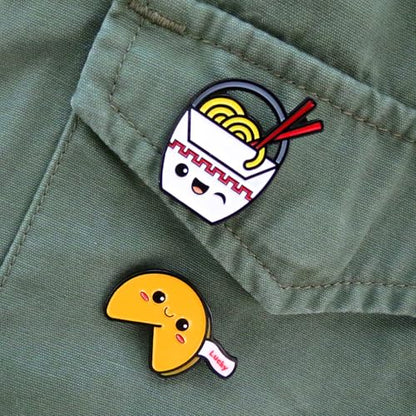 Enamel Pin Set (2 Pins Per Set) for Backpack, Bag, Lapel, Noodles, Food, Kawaii Button Collector - style: Chinese Takeout & Fortune Cookie