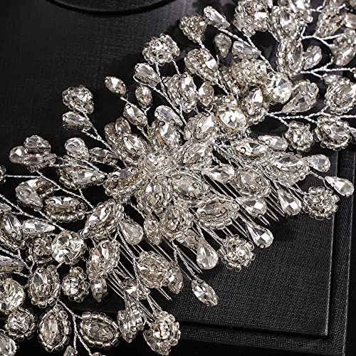JWICOS Bride Wedding Hair Comb Silver Crystal Headpieces Bridal Hair Clip Side Comb Wedding Hair Accessories for Women and Girls (Silver) - color: Silver