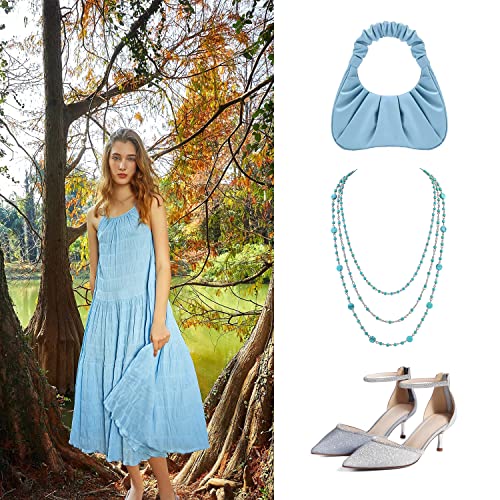 Firstmeet Long Chain Multi Layer Fashion Glass Beads Handmade Necklace for Women - color: Tur