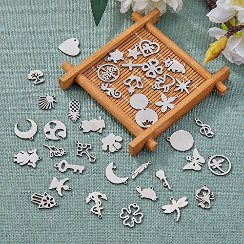 Assorted Stainless Steel Charms for Jewelry Making, 100Pcs | Jewelry Charms Bulk, Cute Pendants, Jewelry Findings, DIY Craft Supplies for Necklaces, Bracelets, Earrings and Keychains