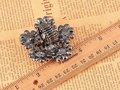 Alilang Gunmetal Tone Black Crystal Rhinestones Flower Cluster Floral Adjustable Ring