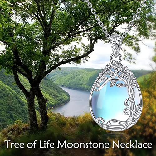 YAFEINI 925 Sterling Silver Moonstone Necklace Filigree Teardrop Pendant Necklace Jewelry for Women Girls - color: B-Tree of Life Moonstone Necklace