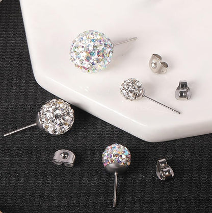 AOEDEJ Silver Ball Earrings Disco Ball Earrings for Women Crystal Earrings Studs Silver Crystal Earrings Cubic Zirconia Crystal Ball Earrings - color: Silver AB White