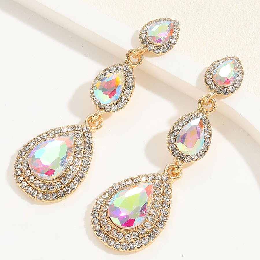 Elegant Rhinestone Statement Earrings Sparkly Cluster Crystal Drop Dangle Earrings Teardrop Chandelier Earrings Wedding Bridal Prom Earrings for Women - color: A:Champagne 2
