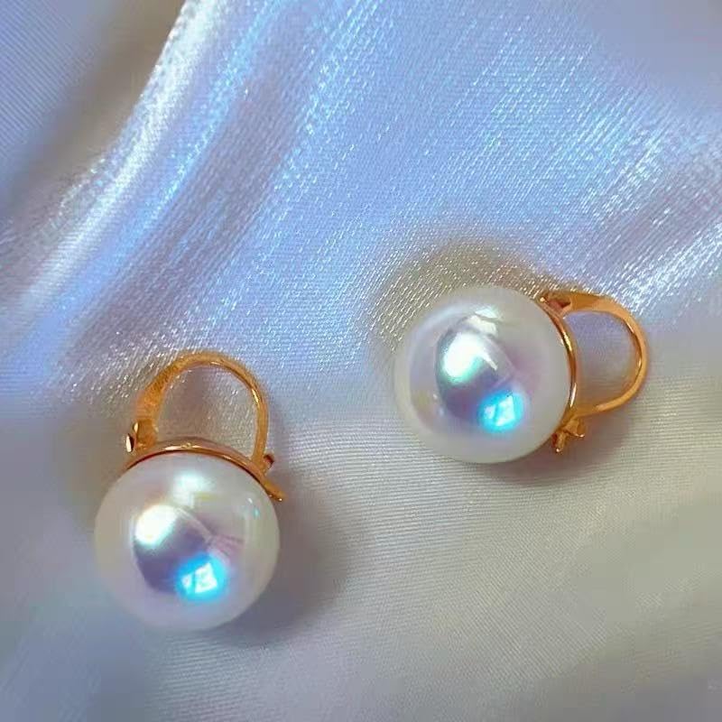 HUGE TOMATO 925 Sterling Silver Simulated Shell Pearl Earrings for Women Trendy, Big Pearl Drop Earrings Leverback Stud,18K Gold Plated Large Pearl Hoop Dangle Hypoallergenic Jewelry 14mm - color: Opal