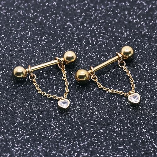 14G Nipple Rings for Women 316L Stainless Steel Dangle Nipple Barbell Nipple Studs Rings Nipple Piercing Jewelry - color: gold heart