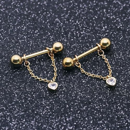 14G Nipple Rings for Women 316L Stainless Steel Dangle Nipple Barbell Nipple Studs Rings Nipple Piercing Jewelry - color: gold heart