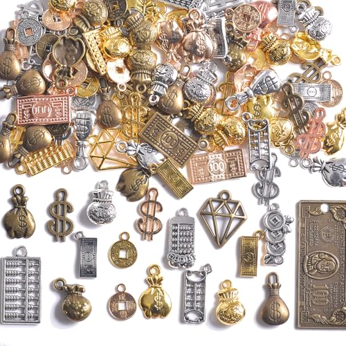 stino 100 G Mixed Style Metal Charms for Jewelry Making, Bulk Silver & Gold Plated, for Bracelet, Necklace, Earrings DIY Crafts - style: Coin
