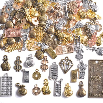 stino 100 G Mixed Style Metal Charms for Jewelry Making, Bulk Silver & Gold Plated, for Bracelet, Necklace, Earrings DIY Crafts - style: Coin