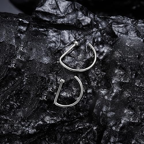 VOJO G23 Titanium 20G Nose Rings Hoops L Shaped Screw Nose Studs Diamond Small Piercing Jewelry for Women Men - color: D Nose Hoop Silver,20G 8mm+10mm