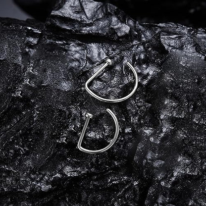 VOJO G23 Titanium 20G Nose Rings Hoops L Shaped Screw Nose Studs Diamond Small Piercing Jewelry for Women Men - color: D Nose Hoop Silver,20G 8mm+10mm