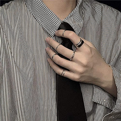 Gothic Knuckle Ring Set 7 Pcs Half Open Finger Ring Silver Punk Stackable Rings for Women or Men