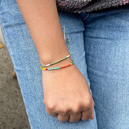 KELITCH Women Friendship Bracelet Seed Beads Miyuki Thin Strand Bracelets Adjustable Boho Jewelry - color: Green 88J