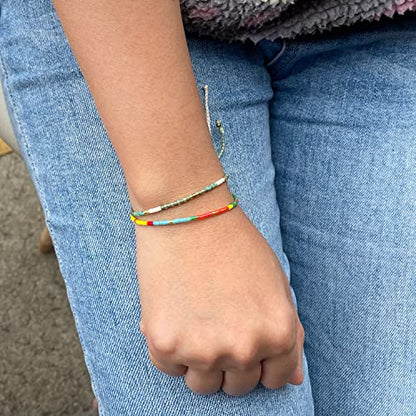 KELITCH Women Friendship Bracelet Seed Beads Miyuki Thin Strand Bracelets Adjustable Boho Jewelry - color: Green 88J