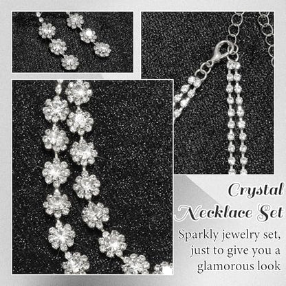Rhinestone Jewelry Set Crystal Pearl Necklace Bracelet Earrings | Sparkly Necklace Dangle Earrings,Wedding Prom Formal Costume Jewelry Sets for Women - color: Silver7
