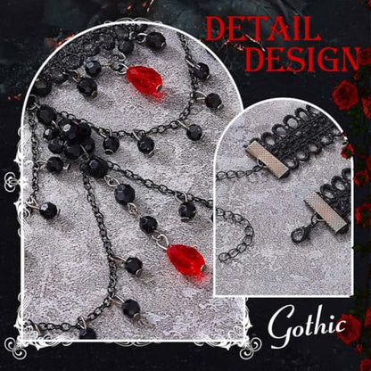 ACEDRE Gothic Lace Bead Choker Necklace Black Red Vampire Collar for Women | Halloween Victorian Costume Necklaces Jewelry