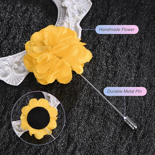 M METERXITY Flower Lapel Pins for Men, Boutonnieres Pin Camellia Flower Groom Boutonnieres for Wedding/Graduation - color: Yellow