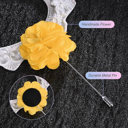 M METERXITY Flower Lapel Pins for Men, Boutonnieres Pin Camellia Flower Groom Boutonnieres for Wedding/Graduation - color: Yellow