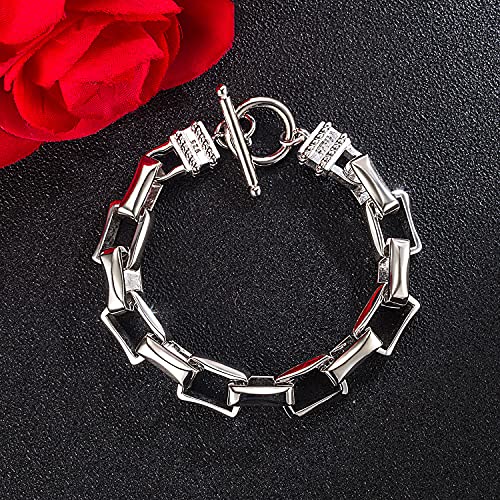 H&Beautimer Solid 925 Silver Bracelet Italian Handmade 0.35/0.4 Inch Box Chain Bracelet for Men's 7,7.5,8,8.5,9,9.5,10 Inch Hip Hop Style Jewelry - color: Silver, size: 7 inches