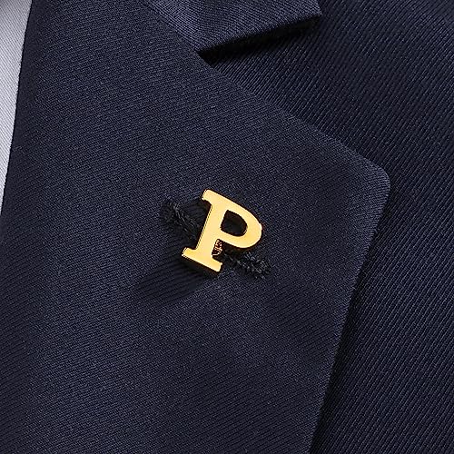 Initial Lapel Pin for Men Women, Brooch Pins for Men Suits, Metal Button Pins in 18K Gold and Silver Tone. - color: Gold-P
