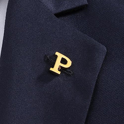Initial Lapel Pin for Men Women, Brooch Pins for Men Suits, Metal Button Pins in 18K Gold and Silver Tone. - color: Gold-P