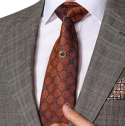 HAWSON Mens Tie Tack with Chain Round Crystal Wedding Business Accessories - color: Gold + Olivine
