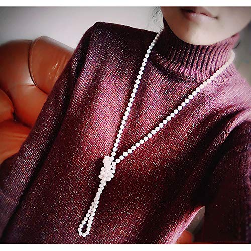JKJF 1920s Pearls Beads Necklace, Fashion Imitation Faux Pearls Long Necklace Flapper Beads Retro Costume Jewelry - 60 Inches Length