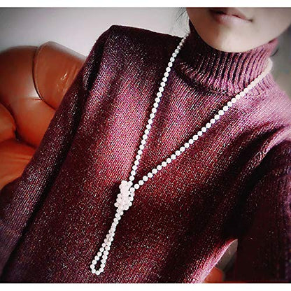 JKJF 1920s Pearls Beads Necklace, Fashion Imitation Faux Pearls Long Necklace Flapper Beads Retro Costume Jewelry - 60 Inches Length