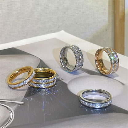 Dazzling Cubic Zirconia Band Ring for Women, Hypoallergenic Stainless Steel Titanium Women Finger Thumb Ring in Silver/Gold Tone, Wedding Eternity Band Infinity Love Ring for Her - color: silver