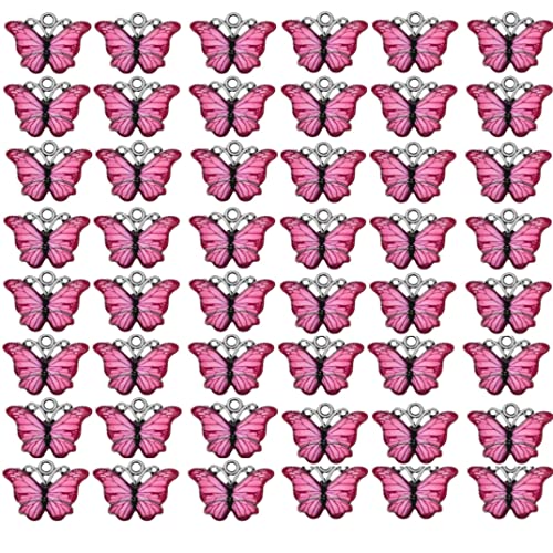 Zhiheng 50 Pack Alloy Butterfly Charms Monarch Butterfly Enamel Pendant Beads for Jewelry Making DIY Earring Necklace Bracelets Accessories Wine Charms - color: Rose