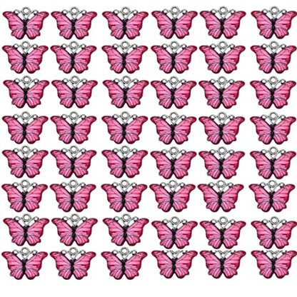 Zhiheng 50 Pack Alloy Butterfly Charms Monarch Butterfly Enamel Pendant Beads for Jewelry Making DIY Earring Necklace Bracelets Accessories Wine Charms - color: Rose