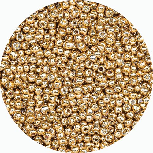 Legefo 4mm Glass Seed Beads Bulk, Gold 6/0 Small Mini Pony Seed Beads, Tiny Round Craft Bead for Bracelet Necklace Wrist Jewelry Making Beading Weaving DIY Crafts Supplies, 1000pcs - color: Gold