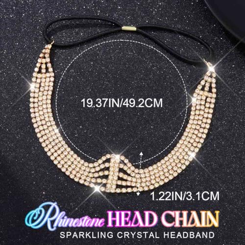 BARTOSI Rhinestone Head Chain Gold Bridal Headpiece Accessories for Women | Forehead Wedding Headband Elastic Crystal Hair Band Sparkly Prom Hair Jewelry - color: B-Gold