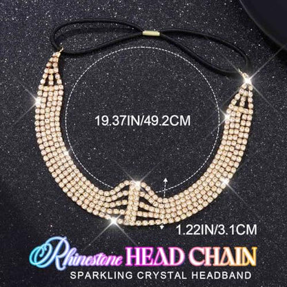 BARTOSI Rhinestone Head Chain Gold Bridal Headpiece Accessories for Women | Forehead Wedding Headband Elastic Crystal Hair Band Sparkly Prom Hair Jewelry - color: B-Gold